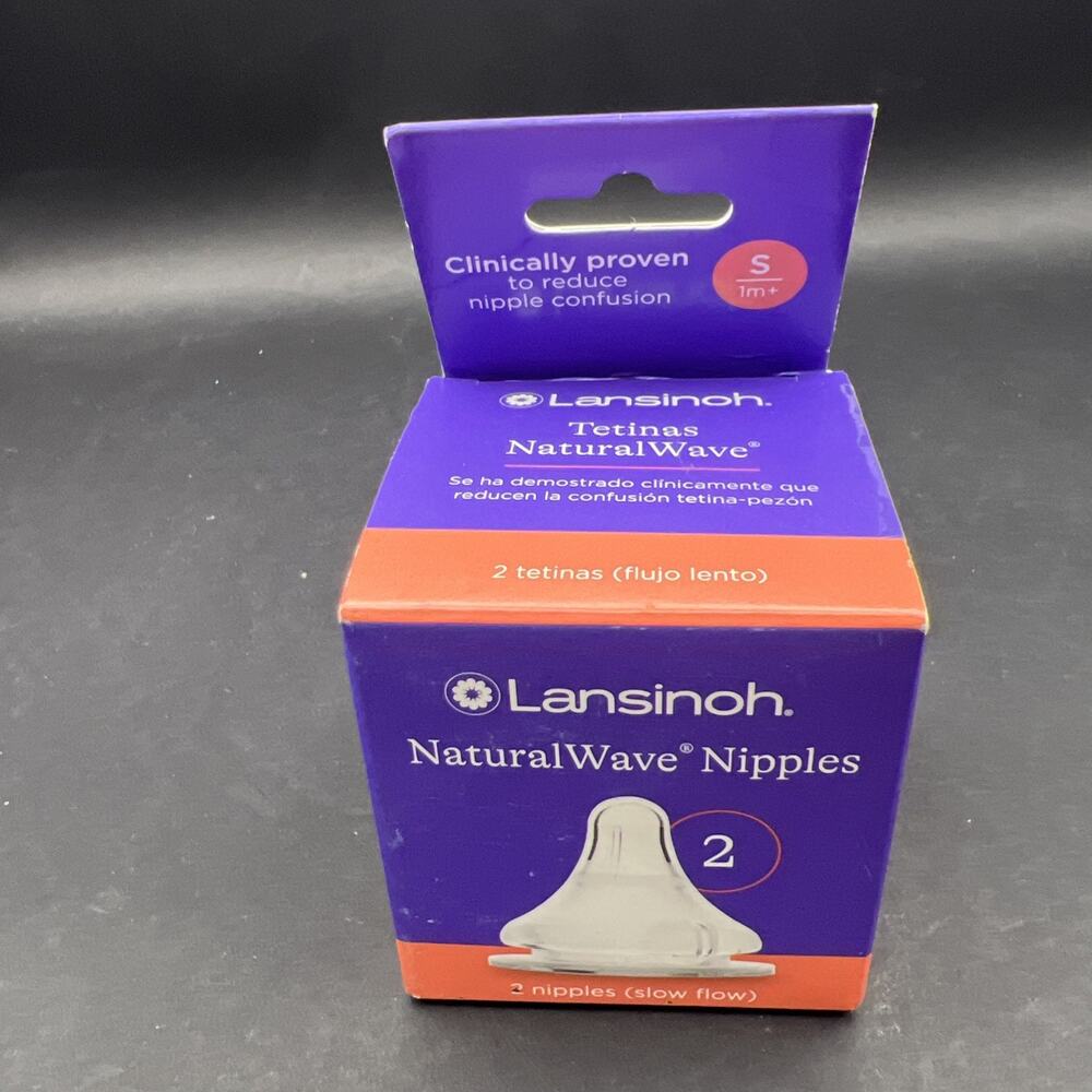 Lansinoh Natural Wave Bottle Nipples 2 Pack Slow Flow 1+ Months NEW